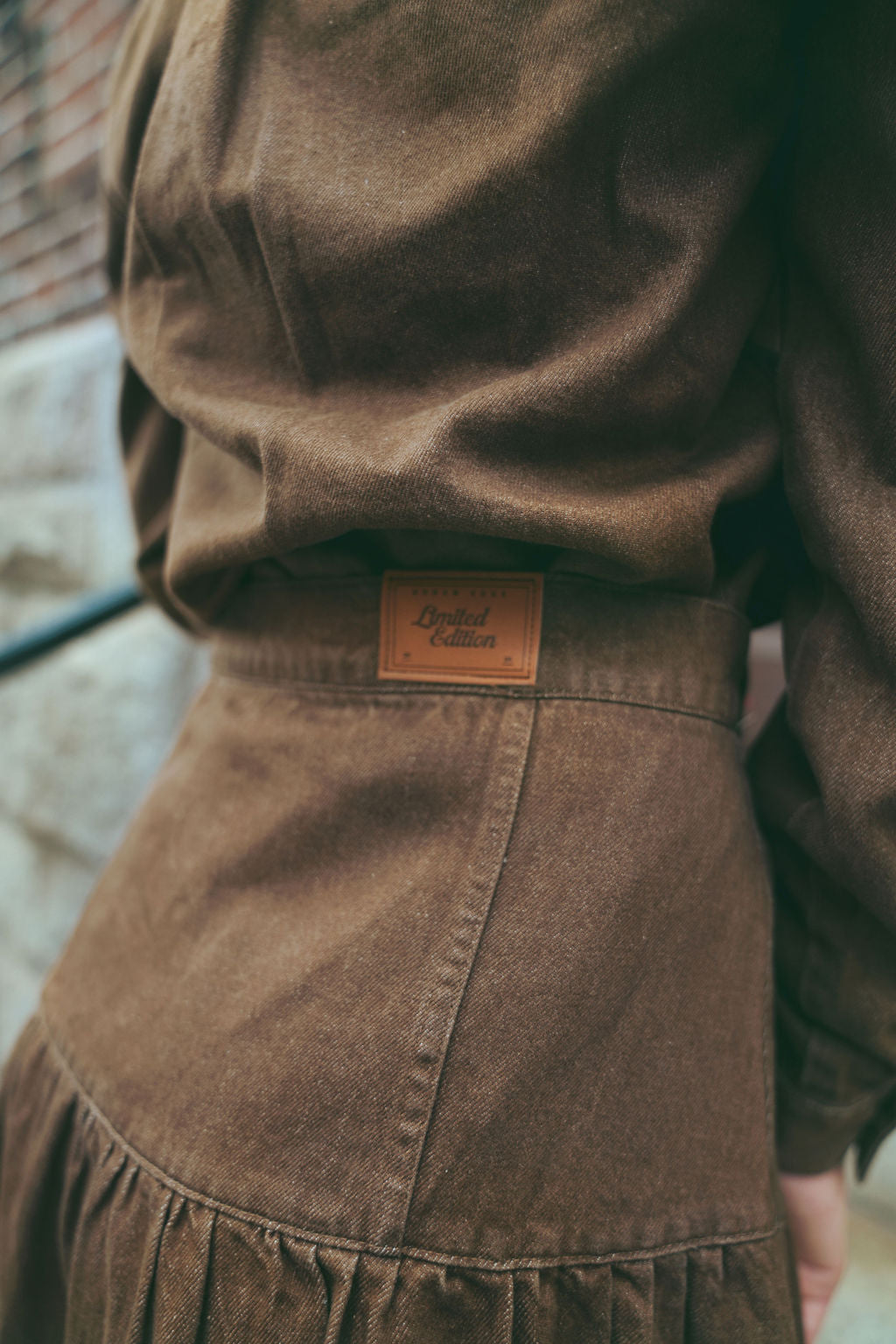 Denim Dropwaist Skirt Brown- SIZE DOWN