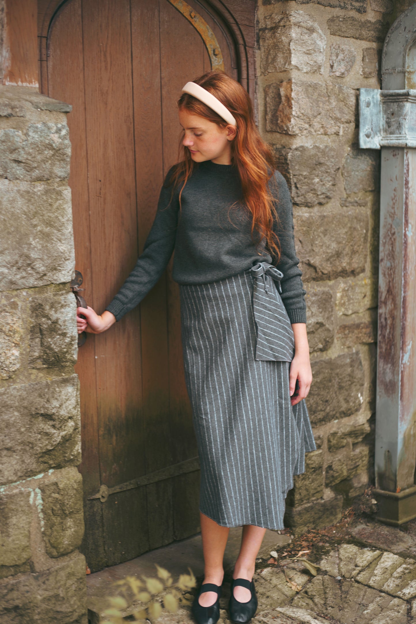 Pinstriped Wrap Skirt Grey