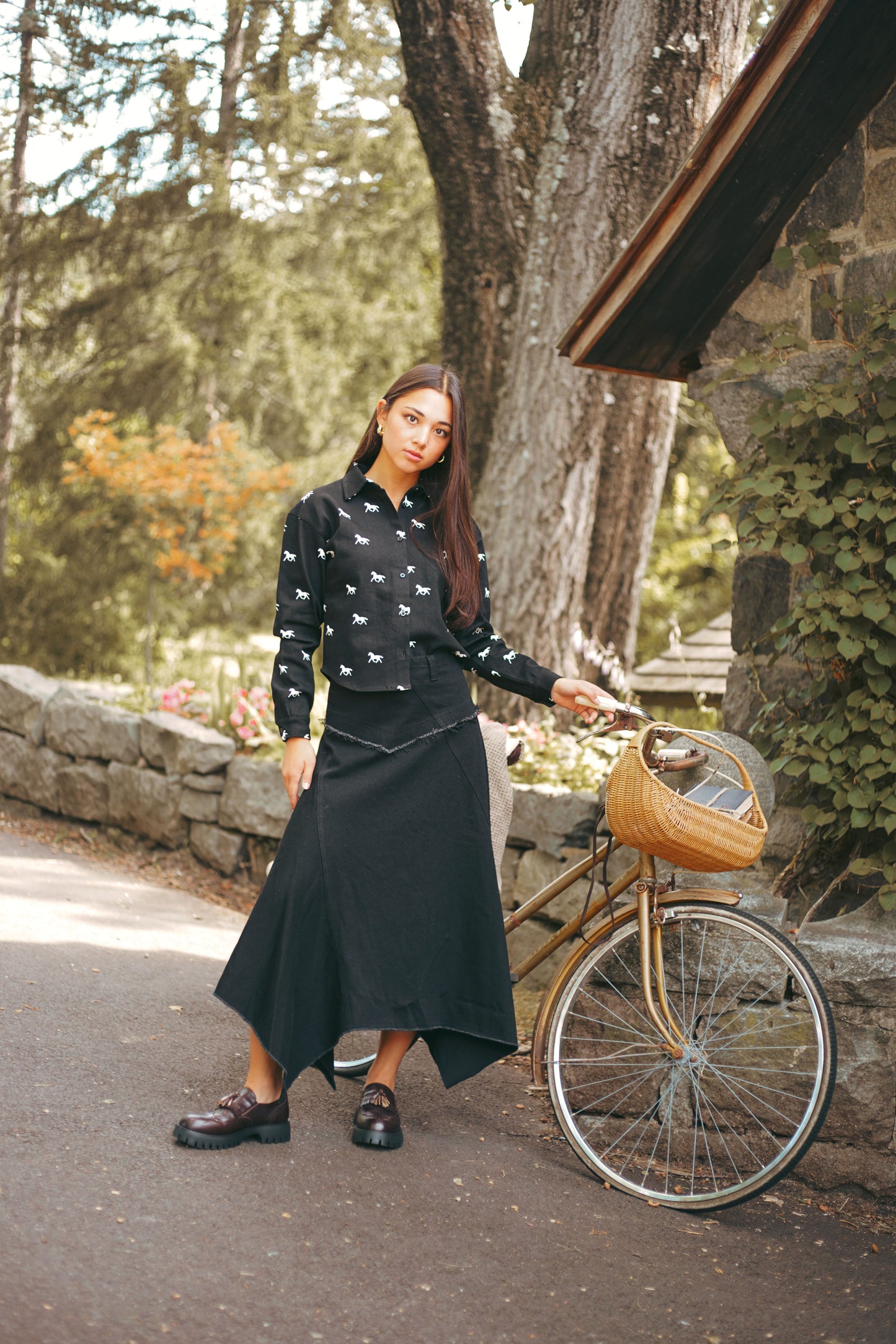 Denim Uneven Skirt Navy