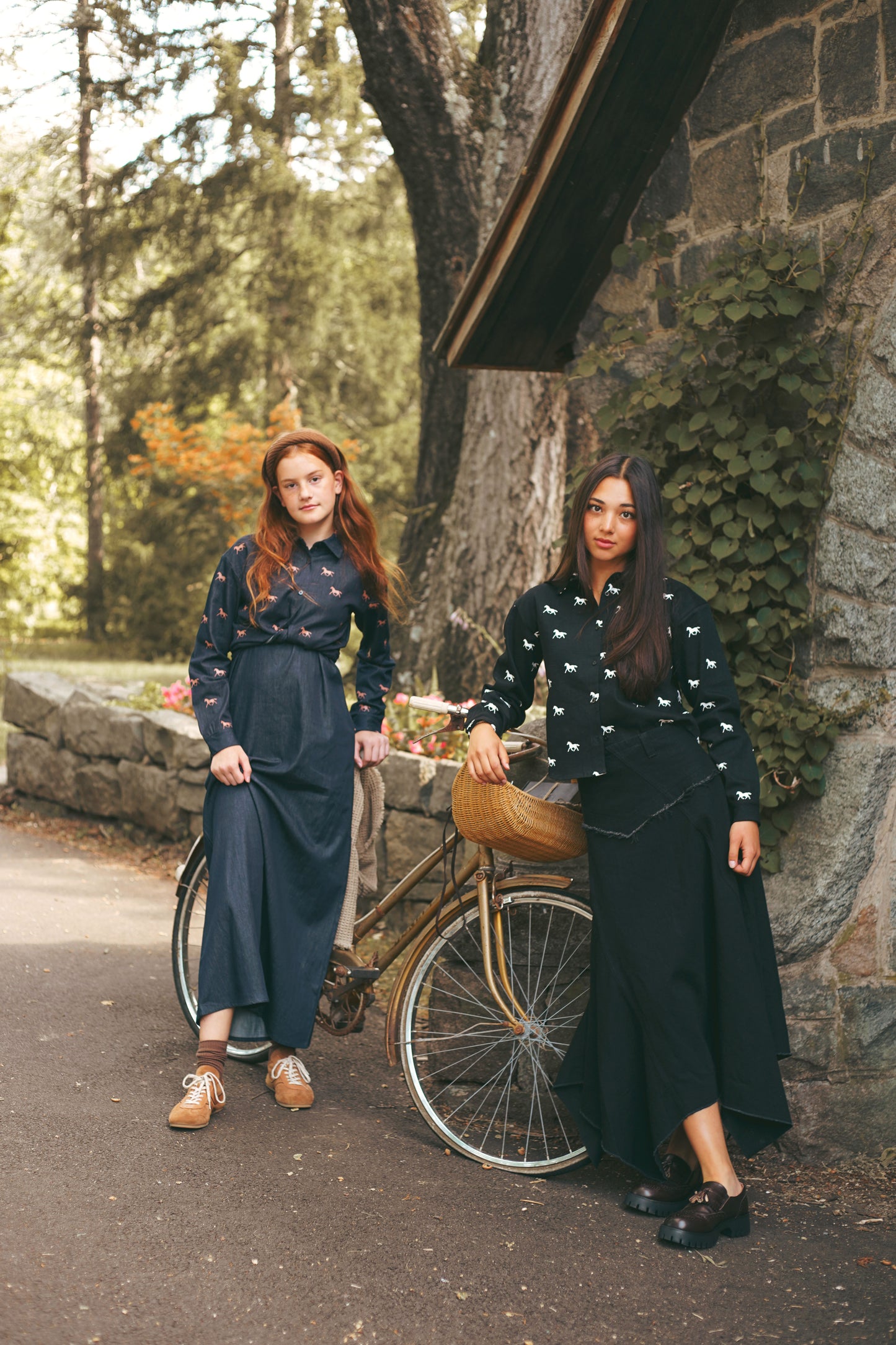 Denim Black Horse Print Shirt