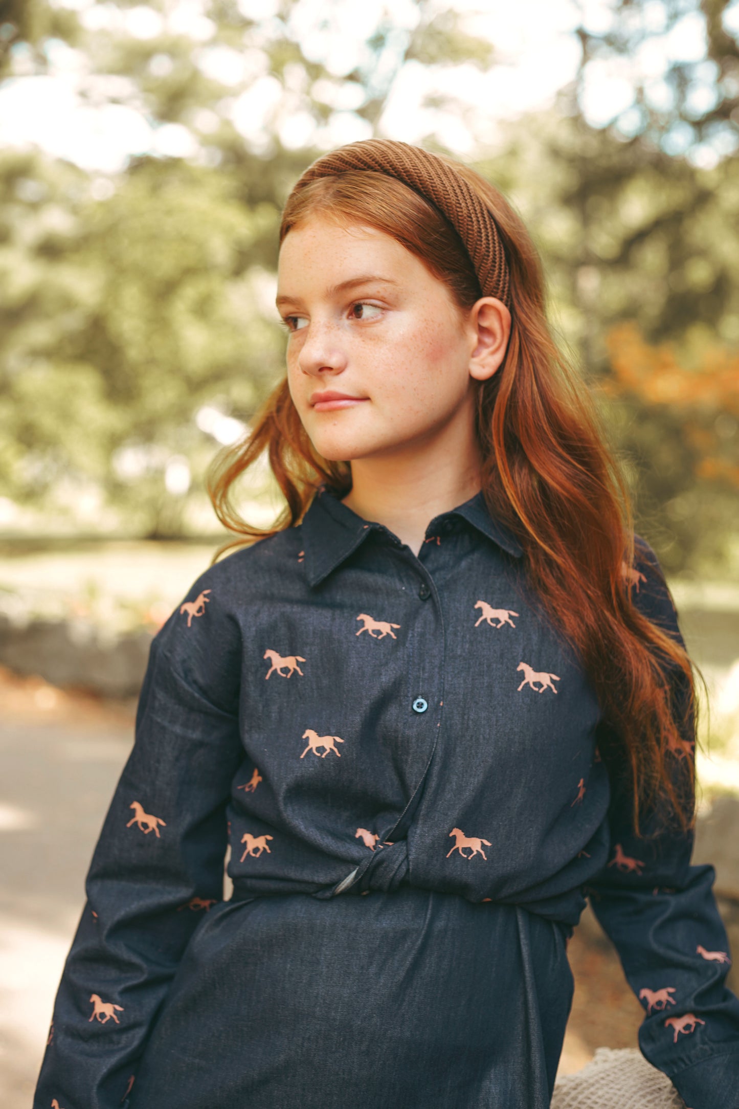 Denim Navy Horse Print Shirt