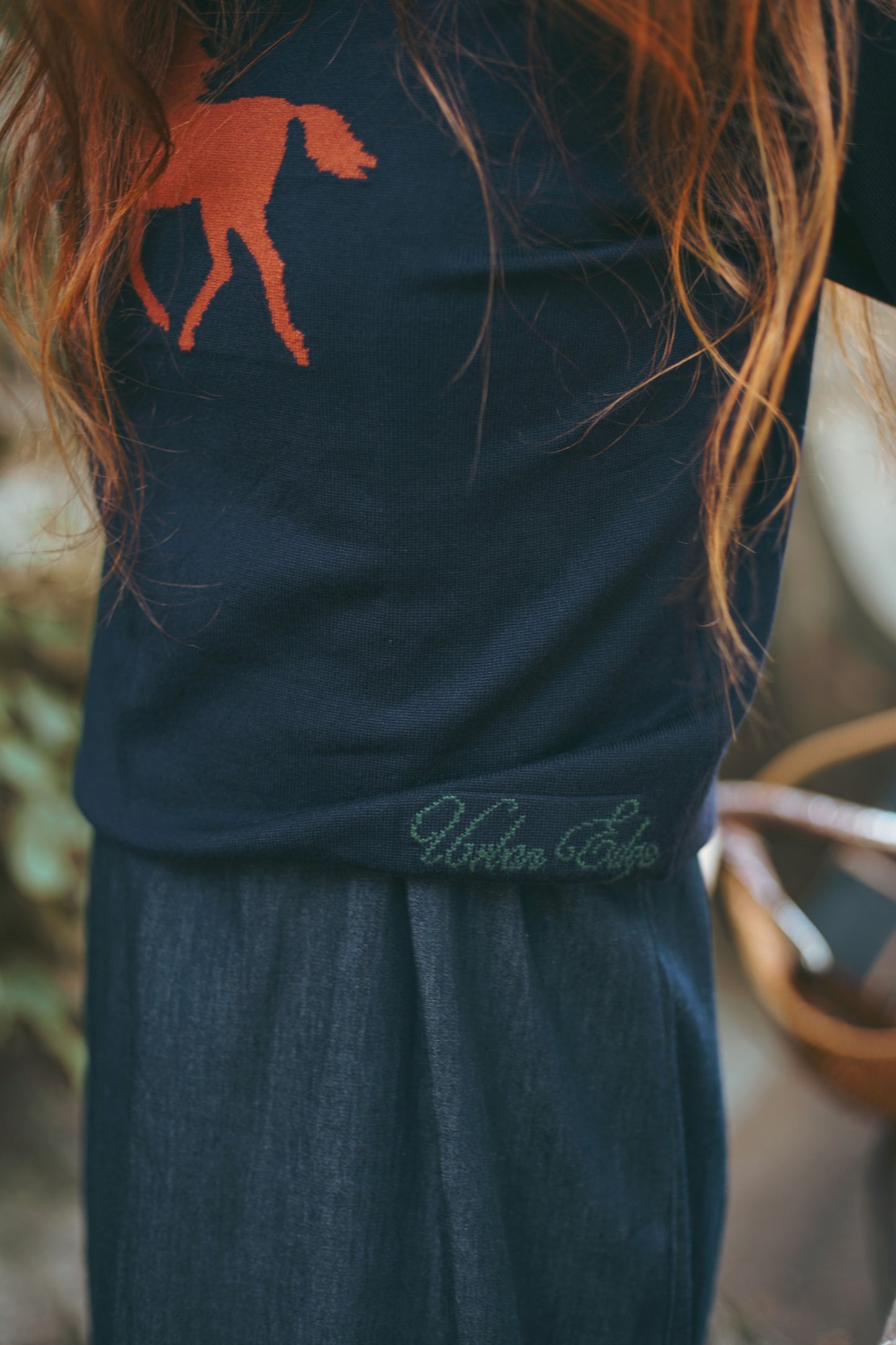 Horse Knit Sweater Navy