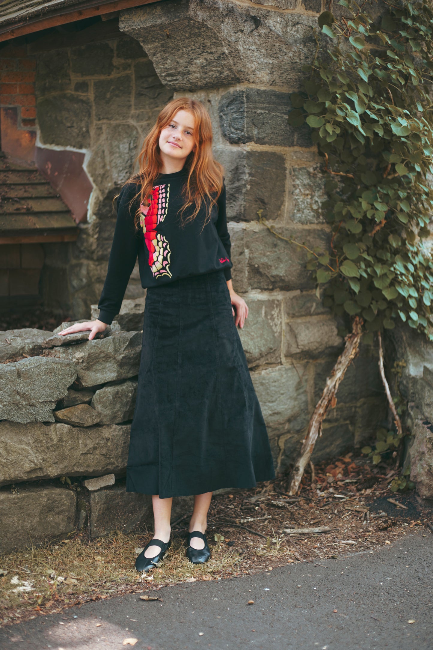 Corduroy Paneled Skirt Black