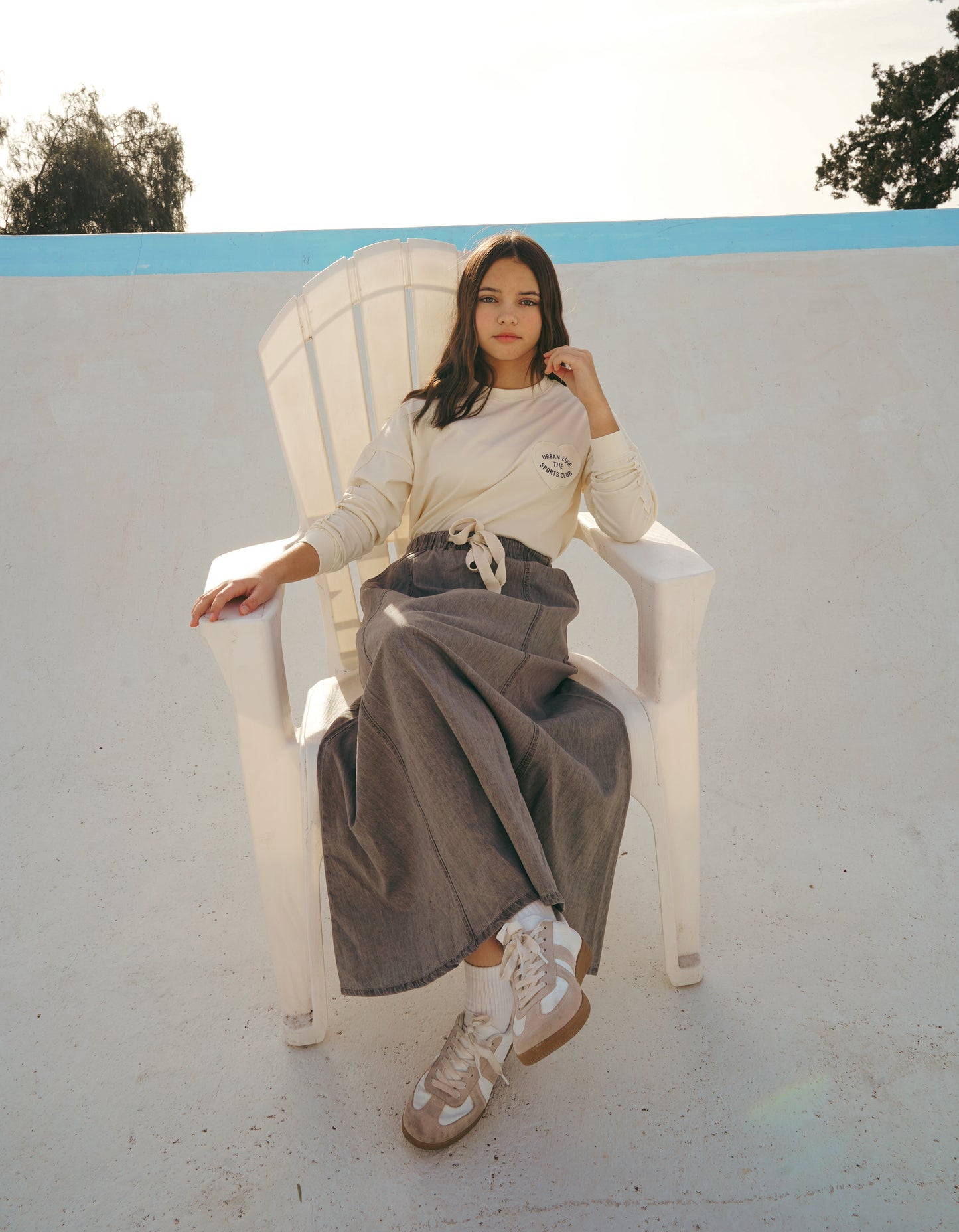 Drawstring Black Denim Skirt