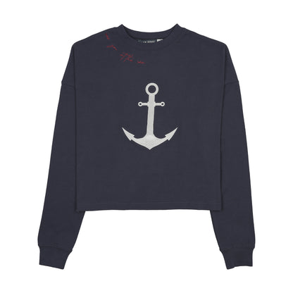 Anchor Cropped Tee- Navy