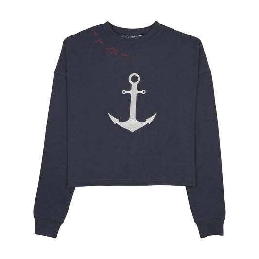 Anchor Cropped Tee- Navy