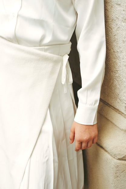 Pleated Wrap Skirt Off White