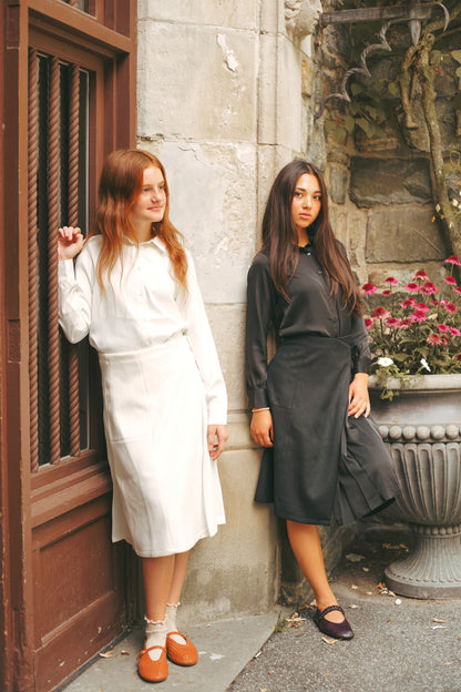 Pleated Wrap Skirt Off White