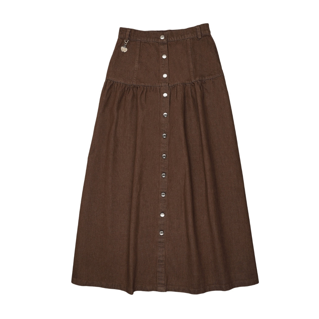 Denim Dropwaist Skirt Brown- SIZE DOWN