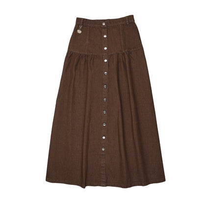 Denim Dropwaist Skirt Brown- SIZE DOWN