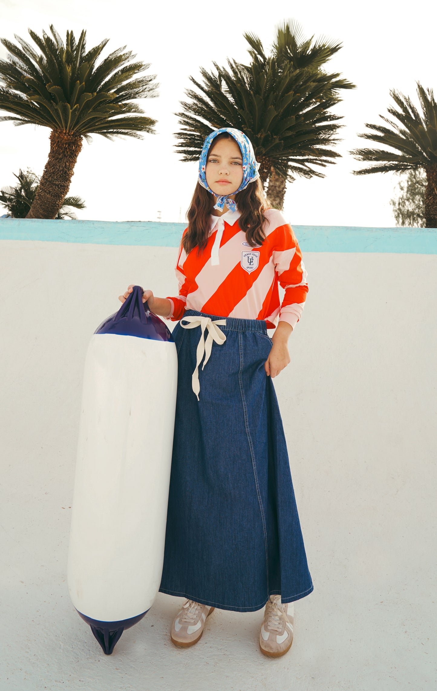 Drawstring Navy Denim Skirt