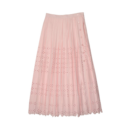 Eyelet Pleated Skirt Pink