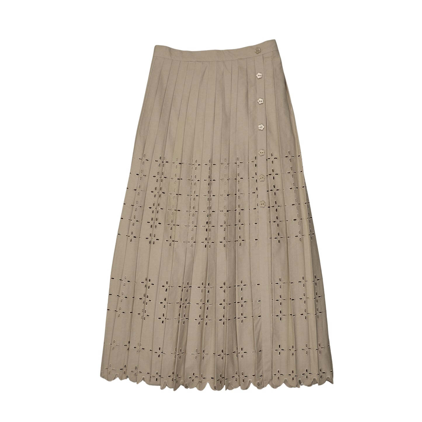 Eyelet Pleated Skirt Tan