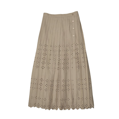 Eyelet Pleated Skirt Tan