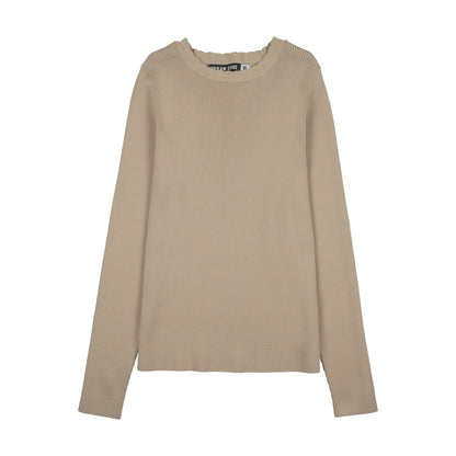 Scalloped Knit Sweater Tan