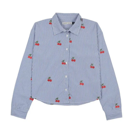 Cherries Embroidered Pinstriped Shirt