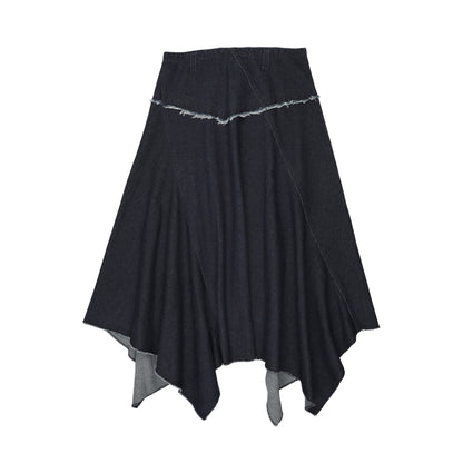Denim Uneven Skirt Navy