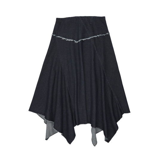 Denim Uneven Skirt Navy