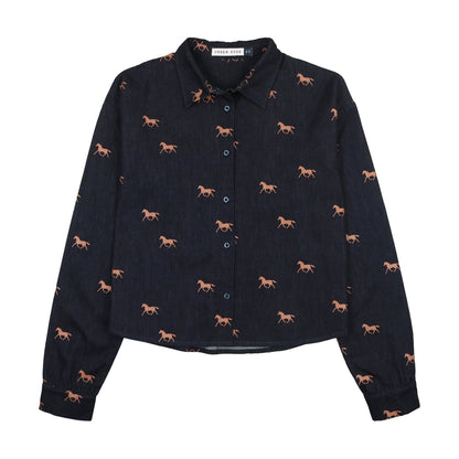 Denim Navy Horse Print Shirt