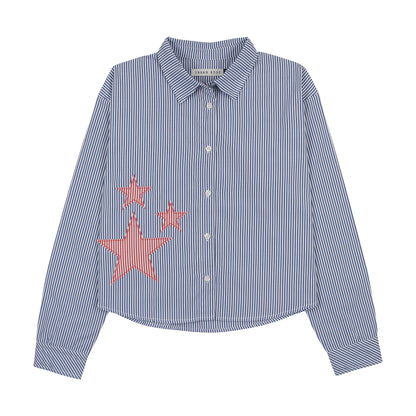 Navy Star Patch Pinstriped Shirt