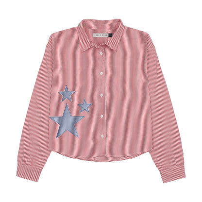 Red Star Patch Pinstriped Shirt